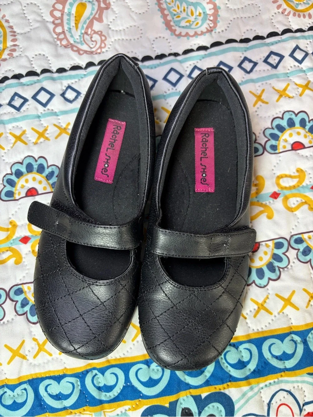 Rachel Shoes Black Quilted Mary Jane Flats for Girls